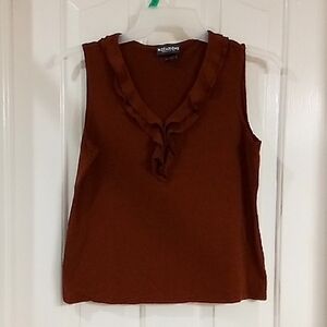 Notations Sleeveless Top with Ruffle Detail - Brown